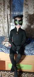 Детский костюм черный кот комбинезон обруч ушки пояс маска размер L на рост 127 - 135 см