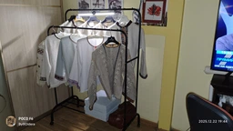 Двойная стойка вешалка для одежды и обуви Loft Rack TW-602 напольная стальная с полкой на колесах Black