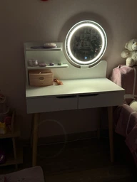 Туалетный столик Jumi Scandi белый 2 ящика зеркало LED-подсветка для спальни макияжа фото от покупателей 1