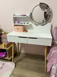 Туалетный столик Jumi Scandi белый 2 ящика зеркало LED-подсветка для спальни макияжа