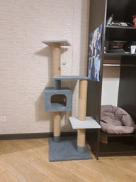 Домик когтеточка для кота дряпка для кошки Мур-Мяу Алиса 60х60х138 см в джутовой веревке Темно коричнево-бежевый фото от покупателей 17