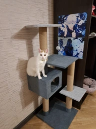 Домик когтеточка для кота дряпка для кошки Мур-Мяу Алиса 60х60х138 см в джутовой веревке Темно коричнево-бежевый фото от покупателей 16