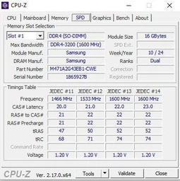 Ноутбучная оперативная память Samsung DDR4 16GB 3200MHz SO-DIMM 1Rx8 PC4-3200AA (M471A2G43AB2-CWE)