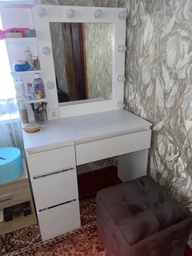 Туалетний столик з +пуф, готова beaury-зона,160*90*50см, білий, MirrorRika фото від покупців 13