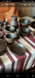Скатертина для дому з льону з українським етноорнаментом Стожари 180х150 см Коричневий