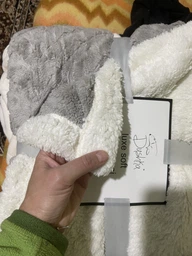 Плед двухсторонний теплый с эко овчины и приятного плюша в стиле бохо серого цвета евро 200х220 см (HPO106)