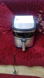 Аэрогриль Rainberg RB 2330 4200W аэрофритюрница безмасляная для приготовления без масла с 2 Тенами 8,5 л Серебряная с черным фото от покупателей 10