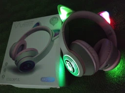 Беспроводные наушники ATD АКZ-К27L с кошачьими ушками, LED-подсветкой, Bluetooth, FM, MicroSD и микрофоном | Для детей и взрослых | Бежевые