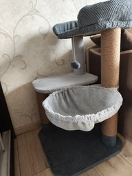 Кігтеточка для кота кішки котика дряпка царапка Мур Мяу Едем 50 х 50 х 82 см кутова вертикальна котяча точилка для кігтів котів кішок котиків у джутовій мотузці сірий МТ з лежанкою та клубочком дражнилкою котячі кігтеточки фото від покупців 2
