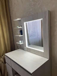 Туалетный столик с 4 ящиками, полкой и LED подсветкой, 160*90*50см, белый, MirrorRika фото от покупателей 3