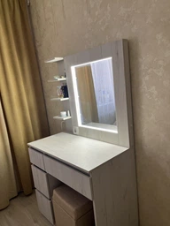 Туалетный столик с 4 ящиками, полкой и LED подсветкой, 160*90*50см, белый, MirrorRika фото от покупателей 2