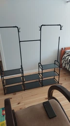 Стійка-вішалка для одягу та взуття 11полок, 4гачка Model1BLACK 164×137×26 см, нержавіюча сталь, чорна