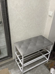 Подставка для обуви 60*32*52 см светло-серая с белым каркасом, велюровая подставка для обуви на 2 полочки