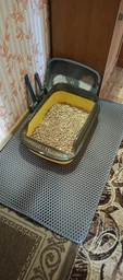 Коврик под туалет для кота кошки ловушка для удержания наполнителя двусторонний двухслойный водонепроницаемый антискользящий устойчивый эластичный EVA-материал с ячеистой поверхностью мягкий гибкий 90x60 см серый (002329) фото от покупателей 1