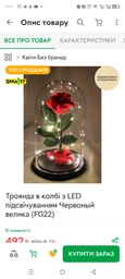 Троянда в колбі з LED підсвічуванням Червоный велика (FG22)