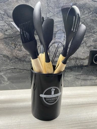 Набор кухонных принадлежностей из силикона и дерева 12 предметов Kitchen Set с подставкой фото от покупателей 1