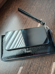 Женский кожаный кошелек лаковый на молнии Kafa BC74 с блокировкой RFID-сигналов черный фото от покупателей 4