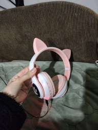 Бездротові дитячі світяться навушники котячі вушка Bluetooth 5.0 складні CAT STN-28 з вбудованим мікрофоном Mp3 MicroSD і кольоровим підсвічуванням Рожеві