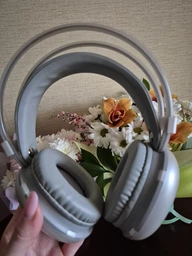 Наушники беспроводные накладные игровые детские SMY-580 Bluetooth RGB беспроводные со встроенным микрофоном, розовые фото от покупателей 13