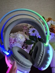 Наушники беспроводные накладные игровые детские SMY-580 Bluetooth RGB беспроводные со встроенным микрофоном, розовые фото от покупателей 9