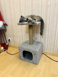 Домик когтеточка для кота дряпка для кошки Мур-Мяу КотэДж 34х34х67 см в джутовой веревке Коричнево-бежевый МТК фото от покупателей 1