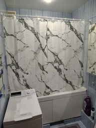 Штора для ванной комнаты шторка для душа белый мармор 180×200 см + кольца (12 шт) для шторки для ванной, белый фото от покупателей 14