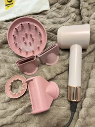Профессиональный фен для волос Super Hair Dryer 1600 Вт черный + розовый + 5 насадок + держатель фена на стену
