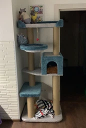 Комплекс для котика с когтеточкой и домиком 75*60*175 бирюзово-серый