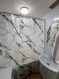 Штора для ванной комнаты шторка для душа белый мармор 180×200 см + кольца (12 шт) для шторки для ванной, белый фото от покупателей 10