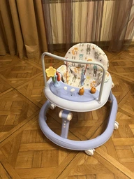 Детские ходунки для мальчика с развивающей игровой панелью голубые