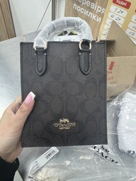 Сумка кросс-боди через плечо женская из натуральной кожи маленькая Coach Mini Tote In Signature Canvas BG-COA-69 Коричневая (195031937231) фото от покупателей 2