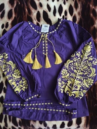 Жіноча вишиванка Narodnyy Butik рукав бохо фіолет бавовна жовта вишивка 1041.1 46