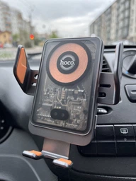 Автотримач для телефону Hoco HW7 (4.5-7",15W) на дефлектор (затискач) із бездротовою зарядкою для телефону в авто Сірий