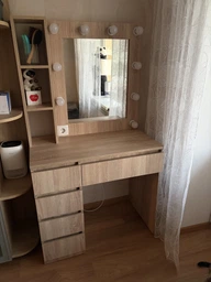 Большой гримерный, туалетний столик с зеркалом с подсветкой, 160*90*50см, цвет - бетон, MirrorRika фото от покупателей 1