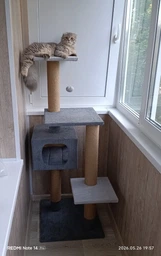Домик когтеточка для кота дряпка для кошки Мур-Мяу Алиса 60х60х138 см в джутовой веревке Темно коричнево-бежевый