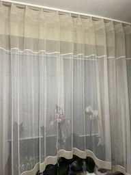 Кухонна тюль арка Adagio Windows Decor Бежева павутинка на універсальній тасьмі в розмірах 2,8х1,7м, легка штора для вікна