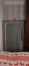 Сборной тканевый шкаф для одежды вещей 2 секции мобильный текстильный складной каркасный органайзер из ткани Серый фото от покупателей 7
