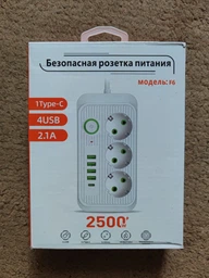 Мережевий фільтр подовжувач розгалужувач трійник переноска з захистом від перевантаження та стрибків напруги розподільчий блок розеток 3 розетки 4 USB + 1 Type-C PD зарядка для телефону ноутбука планшета 220В 2500 Вт настінний вогнестійкий з вимикачем фото від покупців 1