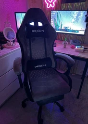 Геймерское кресло DEXON ORION X G-063 с подставкой для ног, из велюра, металлическая крестовина, Черный-Серый фото от покупателей 1