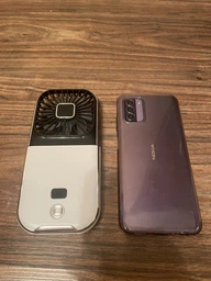 Вентилятор міні портативний акумуляторний з павербанком 3000 mAh з підставкою для телефона ручний на шию з USB білий + чорний