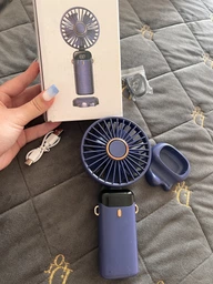Вентилятор портативний акумуляторний Led Digital Display Fan USB з підставкою для телефону та дисплеєм синій