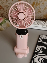Міні вентилятор акумуляторний 5в1 з дисплеєм, бездротовий USB ручний кондиціонер з підставкою для телефону, портативний рожевий