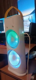 Вентилятор акумуляторний безпровідний + USB + пульт ДУ подвійний з підсвічуванням 3в1 360° настільний міні кондиціонер для зволоження повітря охолоджувач для кімнати офісу дачі