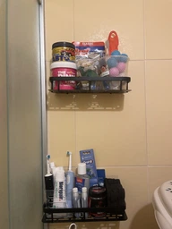 Настінна полиця - органайзер Bathroom shelf 2шт. для ванної кімнати душової кабіни, кухні, на самоклеючій плівці, із захистом від корозії 30х13х5.5см чорна