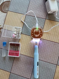 Профессиональный беспроводной фрезер для маникюра и педикюра Nail Machine 8809 машинка для маникюра и педикюра и УФ лампа + подарок 12 насадок, белый фото от покупателей 13