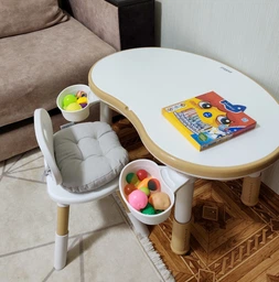 Комплект дитячий столик зі стільчиком POPPET Мультиплей Беж 5 в 1 + подушка на стілець та набір фломастерів (PP-011B-G)