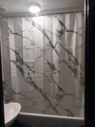 Штора для ванной комнаты шторка для душа белый мармор 180×200 см + кольца (12 шт) для шторки для ванной, белый