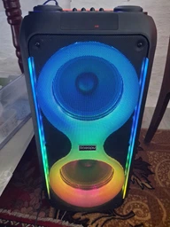 Акустическая Bluetooth колонка PartyBox 40Вт с беспроводным микрофоном и RGB подсветкой, портативная аккумуляторная аудиосистема 2×8 дюймов с телескопической ручкой и колесами для дома и отдыха на природе, TTD-2821