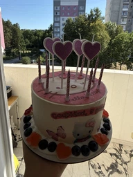 Сахарна їстівна картинка Hello Kitty вис. 6 см Ø19 см для дочки на торт і топпери (SNP - 00258)