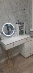 Туалетний столик для спальні з круглим LED-дзеркалом і вмістливою тумбою 120х80х40 см фото від покупців 1